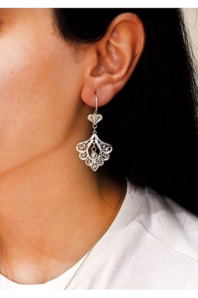 Sallant�l� Yaprak Tasar�m 925 Ayar G�m�� Telkari Kad�n K�pe 201024719