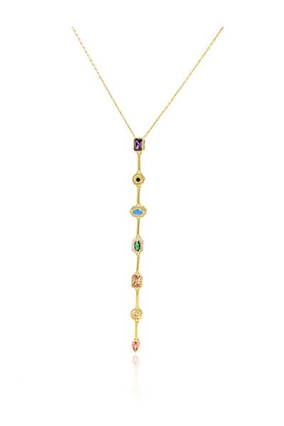 7 Elementli Renkli Zirkon Ta�l� �zel Y Tasar�m G�m�� Kolye 201024822