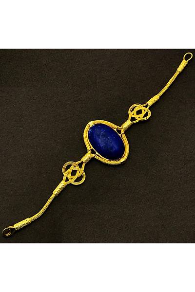 Lapis Lazuli Taşlı Gümüş Altın Kaplama Bayan Kazaziye Bileklik