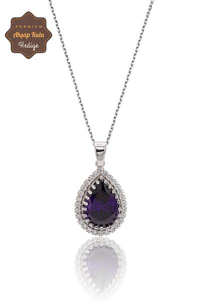 Ametist Ta�l� Damla Model 925 Ayar G�m�� Kad�n Kolye 201024306