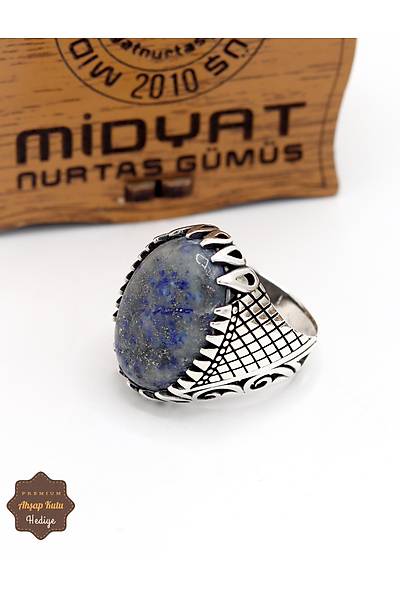 Lapis Lazuli Ta�l� �rg� Motifli 925 Ayar G�m�� Erkek Y�z�k 201024900
