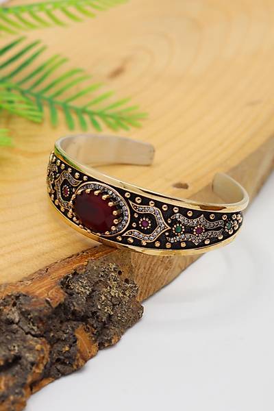 Yakut Ta�l� Zirkon S�sleme Artuklu Model El i�i G�m�� Kad�n Bilezik 201024467
