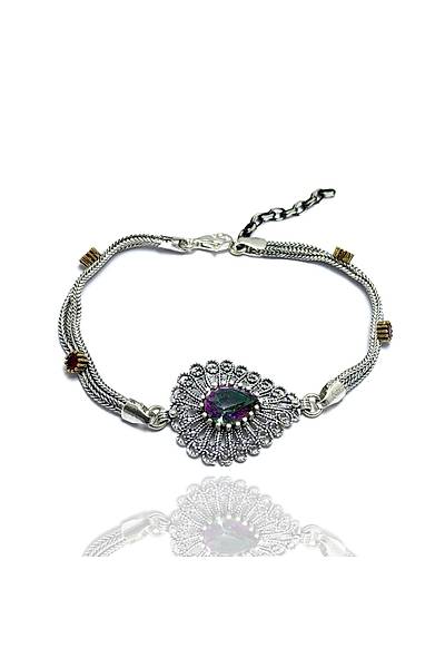 Mistik Topaz Ta�l� Damla Model Telkari Bayan G�m�� Bileklik