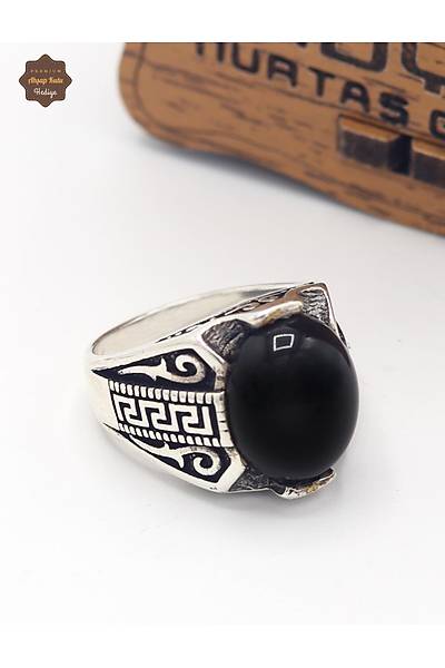 Oval Oniks Ta�l� Artuklu Desenli 925 Ayar G�m�� �ocuk Y�z��� 201025384