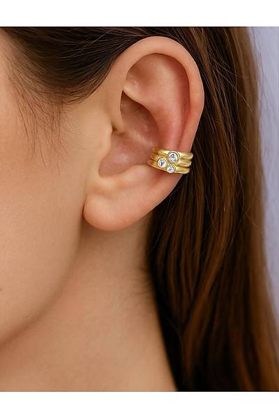 Alya Zirkon Ta�l� K�pe Alt�n Kaplama 925 Ayar G�m�� Kad�n K�k�rdak K�pe 201024827