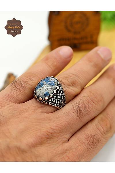 Kyanit Ta�l� Nokta Desenli 925 Ayar G�m�� Erkek Y�z�k 201024935