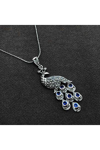 Safir ve Markazit Tal Tavus Kuu Model Gm Bayan Kolye