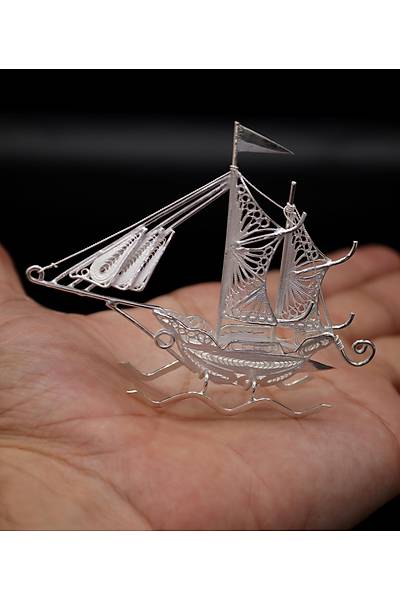 �ift Yelkenli 925 Ayar G�m�� Saf S�per Telkari Eli�i Biblo Aksesuar 201024640