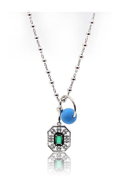 Z�mr�t Ta�l� Boncuklu Top Model 925 Ayar G�m�� Kad�n Kolye 201024693