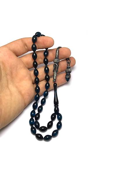 Parlament Mavisi Siyah Hareli S�kma Kehribar Tesbih