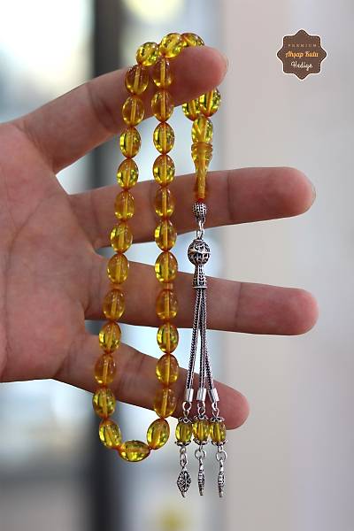 Sar� Arpa Kesim ��l� G�m�� P�sk�ll� Ate� Kehribar Tesbih 201024362