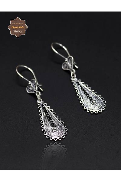 Sallant�l� Damla Model 925 Ayar G�m�� Oksitli Telkari Kad�n K�pe 201025200