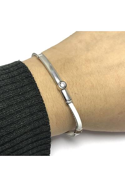 Ta�l� Model Beyaz Deri Kordonlu Unisex G�m�� Bileklik