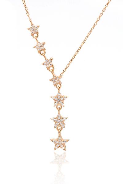 Zirkon Ta�l� Rose Kaplama Y�ld�z Tasar�m 925 Ayar G�m�� Kad�n Kolye 201024389