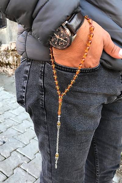 Sar� Renk Damla Ate� Kehribar Tesbih