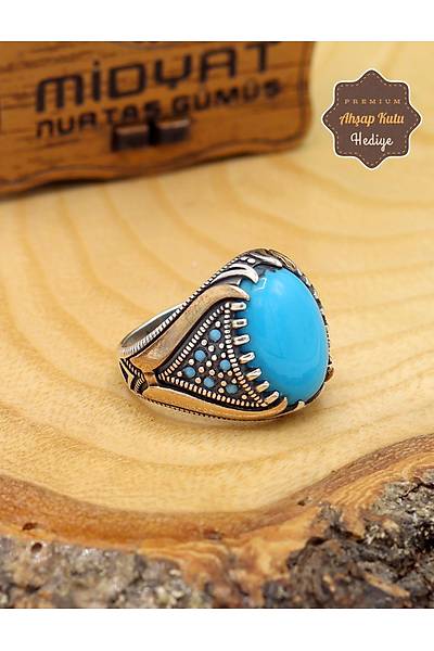 Firuze Ta�l� Mikro Zirkon Ta�l� 925 Ayar G�m�� Erkek Y�z�k 201024907