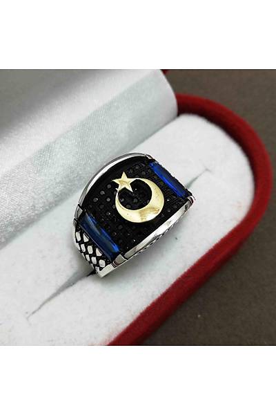 Safir Tal Ayyldzl 925 Ayar Erkek Gm Yzk