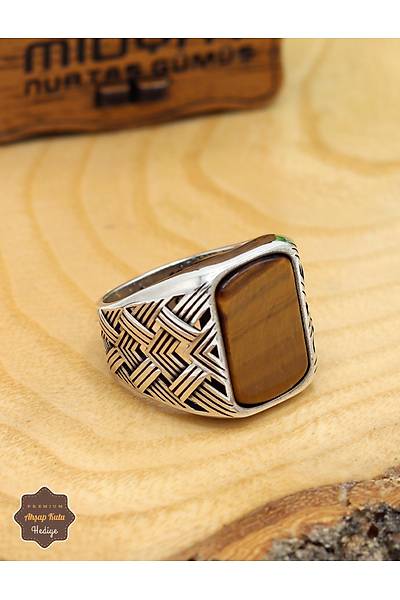 Kaplang�z� Ta�l� �rg� Motifli 925 Ayar G�m�� Erkek Y�z�k 201024916