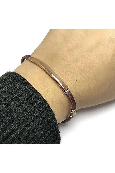 Sade Model Vi�ne Rengi Deri Kordonlu Unisex G�m�� Bileklik