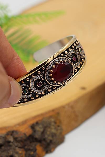 Yakut Ta�l� Zirkon S�sleme Artuklu Model El i�i G�m�� Kad�n Bilezik 201024467