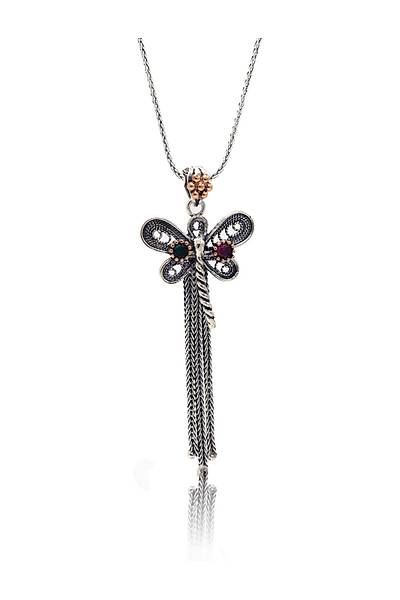 Yakut ve Z�mr�t Ta�l� Sallant�l� Yusuf�uk Model Oksitli Telkari Kad�n G�m�� Kolye 201025194