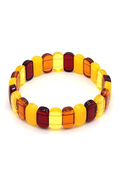 Sar� K�rm�z� Turuncu Renk Toz Kehribar Ta�l� Bay-Bayan Bileklik 201023924