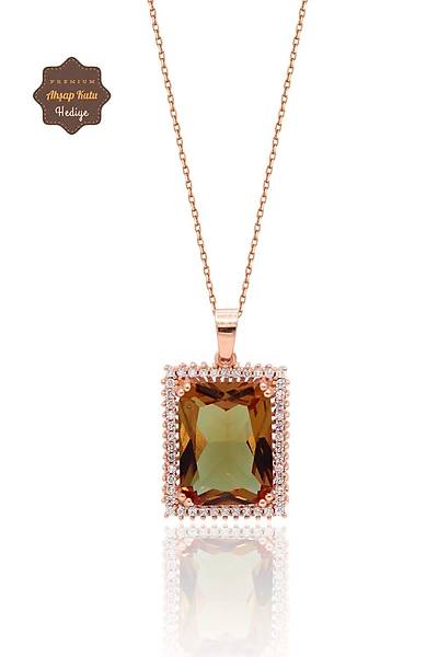 Zultanit Ta�l� Dikd�rtgen Model Rose Kaplama G�m�� Kolye 201024752