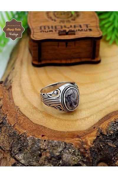 Damarl� Yemen Akik Ta�l� Desenli 925 Ayar G�m�� Erkek Y�z�k 201024787