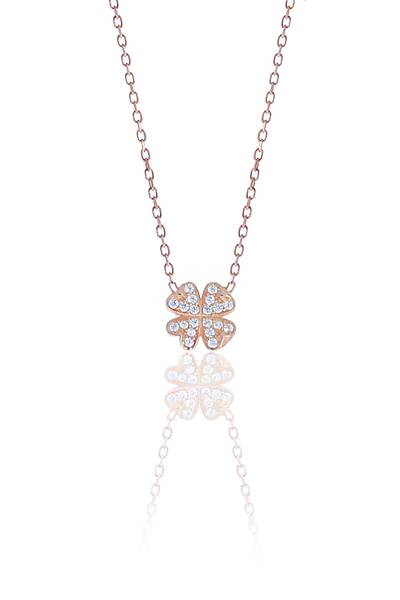 Yonca Tasar�m Zirkon Ta�l� Rose Kaplama G�m�� Kad�n Kolye 201025138