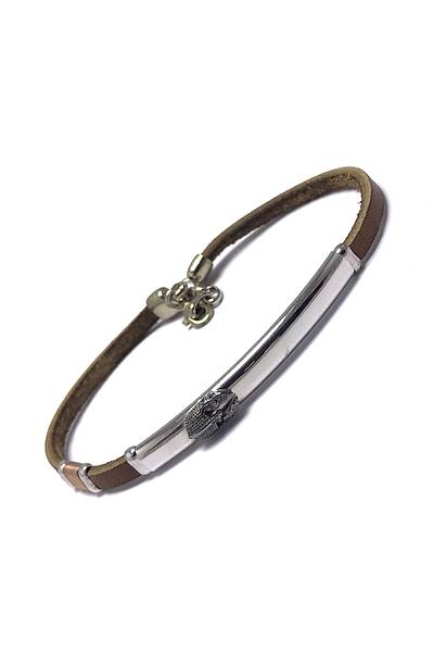 Mi�fer Model Kahverengi Deri Kordonlu Unisex G�m�� Bileklik