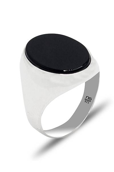 Oniks Ta�l� Kal�n Sade Oval Model 925 Ayar G�m�� Erkek Y�z�k 201025450