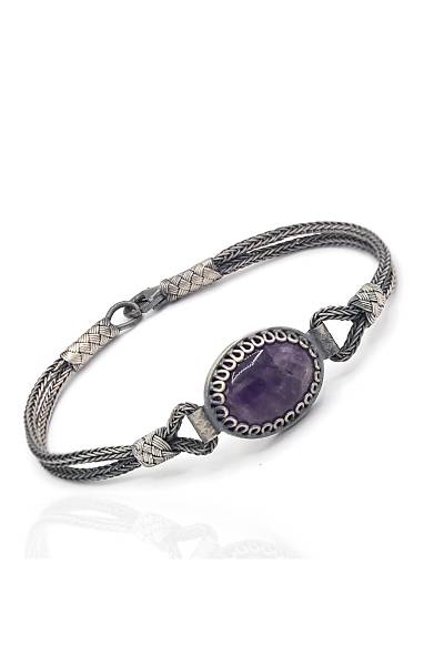 Ametist Ta�l� 1000 Ayar Kazaziye G�m�� Bileklik 201022309