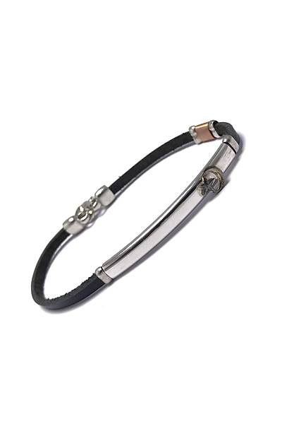 Ayy�ld�z Model Siyah Deri Kordonlu Unisex G�m�� Bileklik