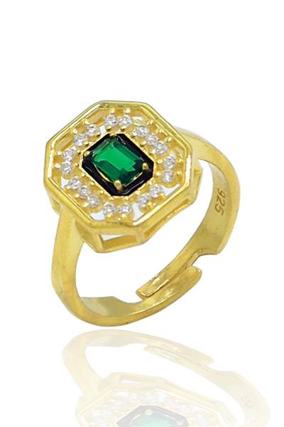 Z�mr�t Ta�l� Sekizgen Model Gold Kaplama 925 Ayar G�m�� ��l� Set 201024003