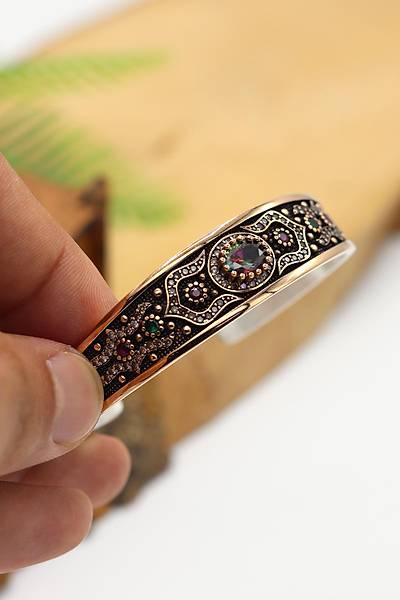 Mistik Topaz Ta�l� Zirkon S�sleme El i�i G�m�� Kad�n Bilezik 201024463