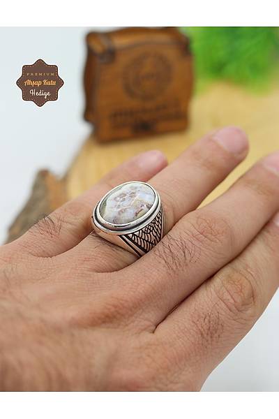 Yo�urtlu Yemen Akik Ta�l� Baklava Motifli 925 Ayar G�m�� Erkek Y�z�k 201024902