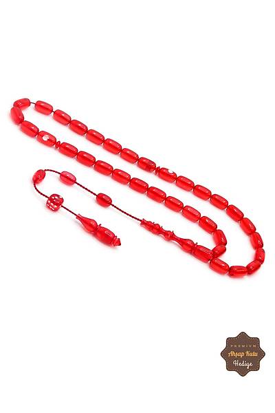 K�rm�z� Renkli Kaps�l Kesim Orijinal Zar Kehribar Tesbih 201024959