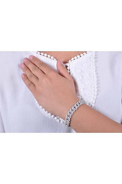 Burgu Zincir Model Zirkon Ta�l� Bayan G�m�� Bileklik