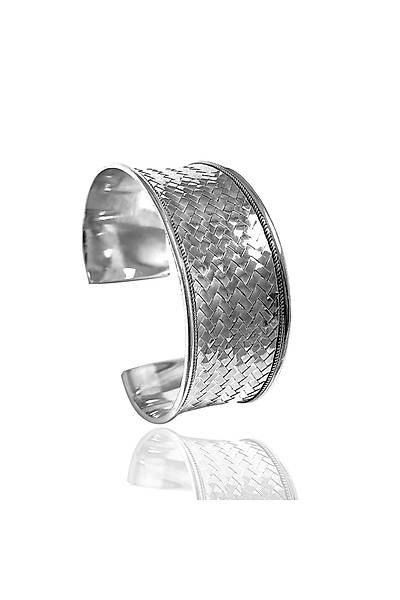 Baklava ��lemeli  Ayarlanabilir 925 Ayar Unisex G�m�� Bilezik