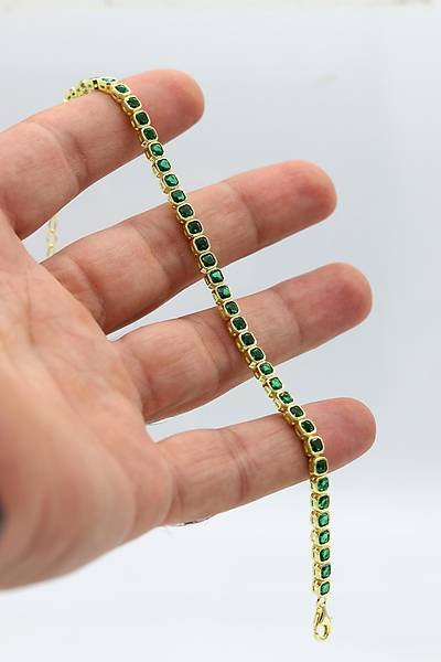 Su Yolu Model Yald�zl� Z�mr�t Ta�l� 925 Ayar G�m�� Kad�n Bileklik 201024748