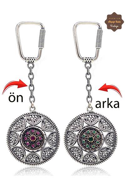 Yakut ve Z�mr�t Ta�l� Sarma��k Model �ift Tarafl� Oksitli G�m�� Telkari Anahtarl�k 201025178