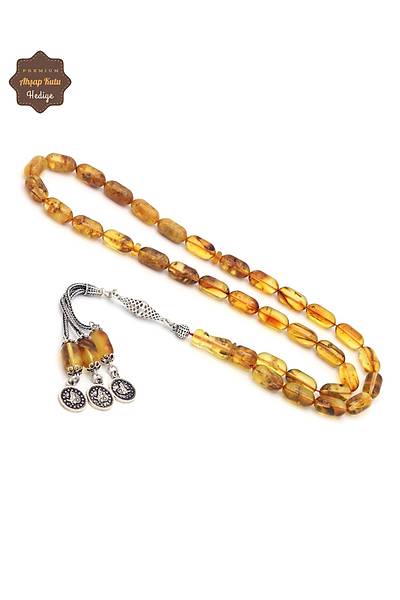 Fosilli Dominik G�m�� P�sk�ll� Kaps�l Kesim Damla Kehribar Tesbih 201025407