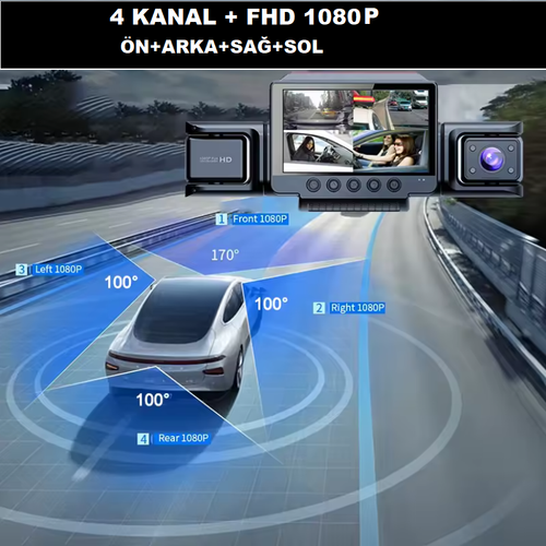 Ara� i�i 4 Kameral� Lcd Ekranl� Gece G�r��l� Ara� Kay�t Kameras�