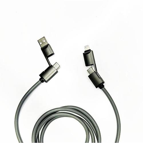 120W 4'� 1 Arada Typec Usb Lightning Gri Silikon �arj Kablosu 1.5 Metre �arz Aleti