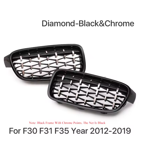 Bmw 3 Serisi F30 F31 F35 Uyumlu Diamond �n Panjur Izgara B�brek Piano Black ve  Krom 2012-2019