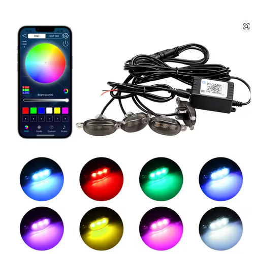 RGB Araba �� Panjur Ayd�nlatma APP Kontrol� 12 V Led Izgara ����� Kumandal�