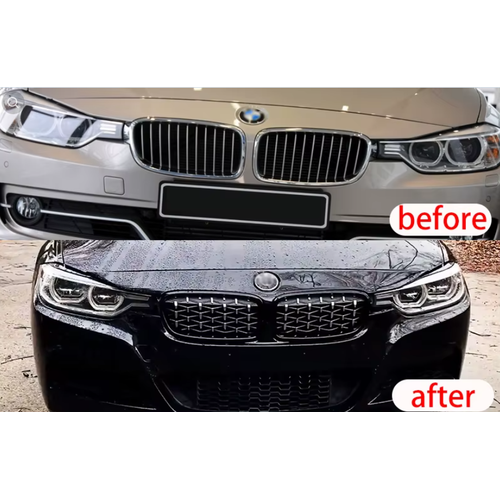 Bmw 3 Serisi F30 F31 F35 Uyumlu Diamond �n Panjur Izgara B�brek Piano Black ve  Krom 2012-2019