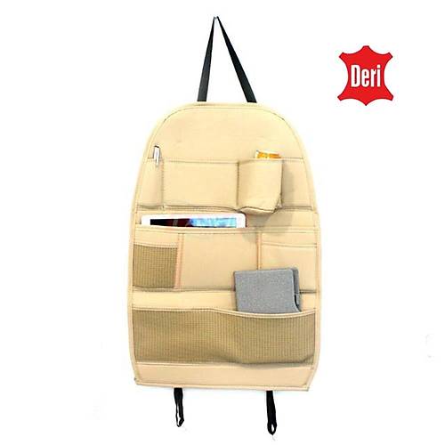 Araba Koltuk Arkas� E�ya D�zenleyici Oto Organizer Bej Deri 1. S�n�f