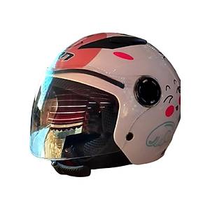 CRN Luck Girl - Beyaz Desenli Yar�m K�z �ocuk Kask�