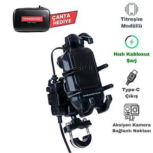 Knmaster TT-860WU Kablosuz �arjl� T�m Motosikletlere Uyumlu Telefon Tutucu